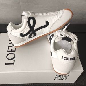 Loewe White Leather & Suede Sneakers with Orange Toe